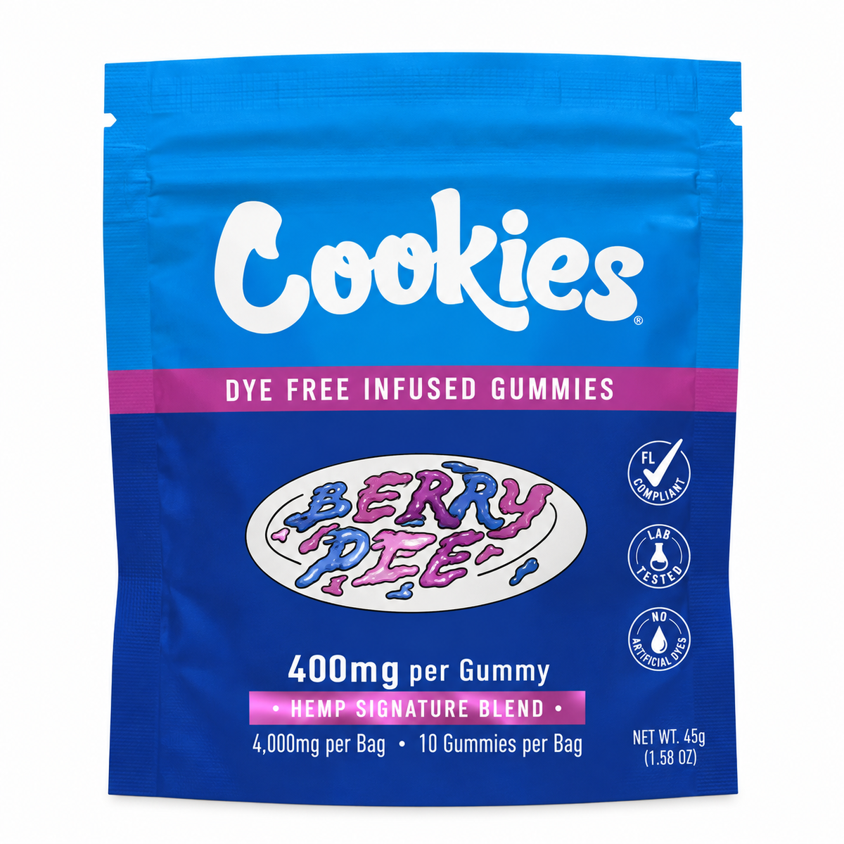 Cookies Hemp Signature Blend Gummies 400mg – 10ct – Berry Pie gummies package