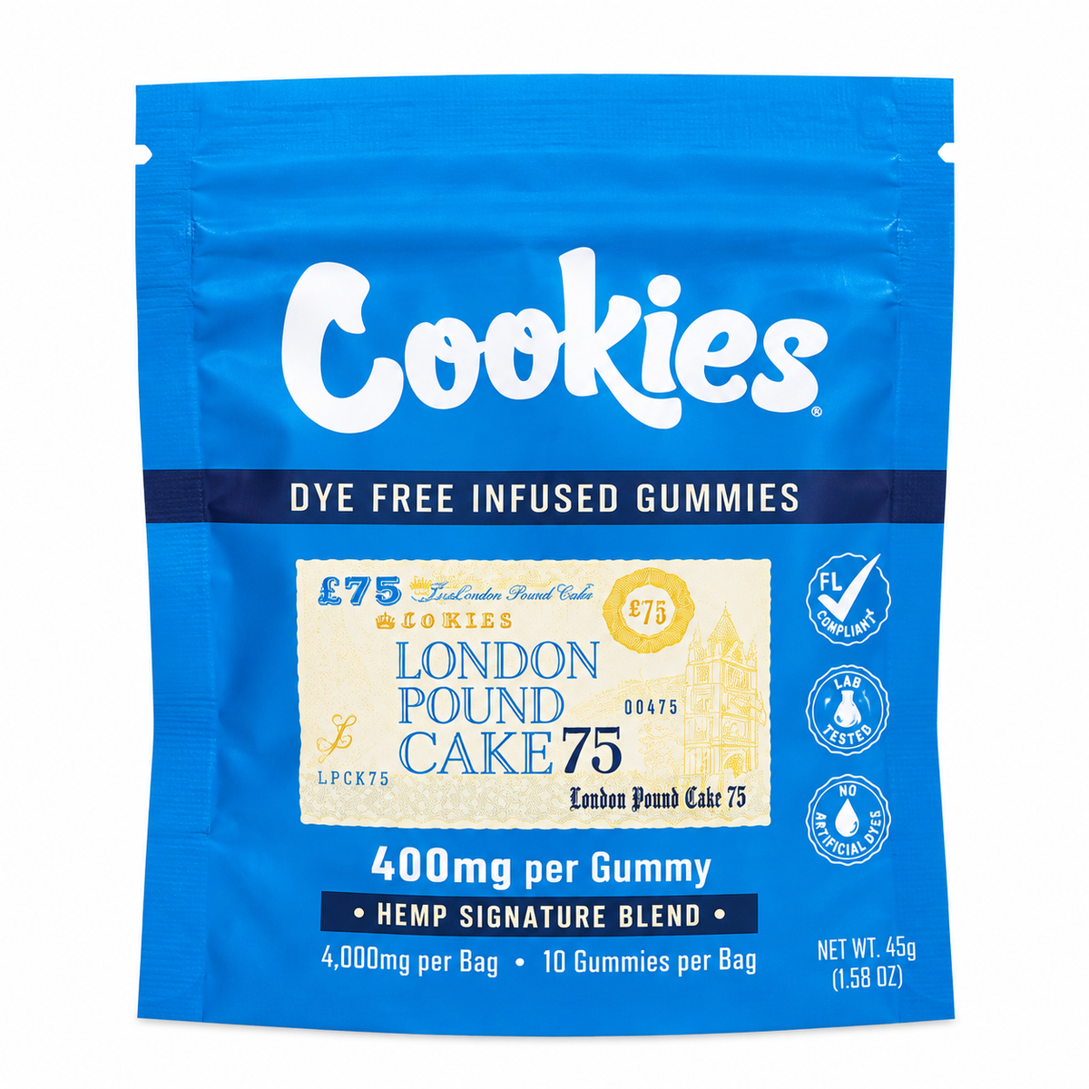 Cookies Hemp Signature Blend Gummies 400mg – 10ct – London Pound Cake gummies package