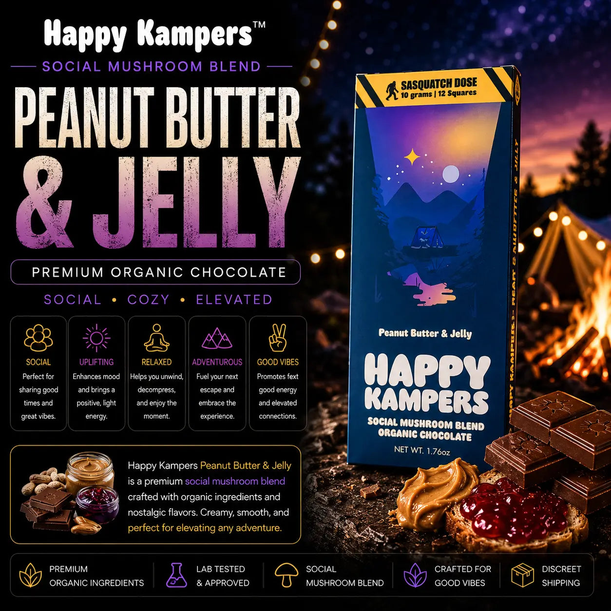 Happy Kampers 10g Mushroom Chocolate Bar Edibles