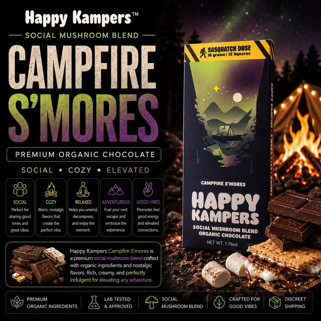Happy Kampers 10g Mushroom Chocolate Bar Edibles GreenPost CBD