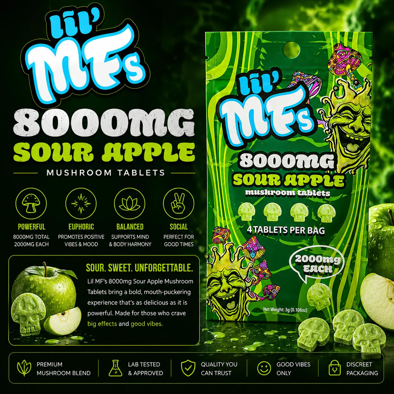 Lil MF's Mushroom Tablets 8000mg β 4ct Mushroom Edibles