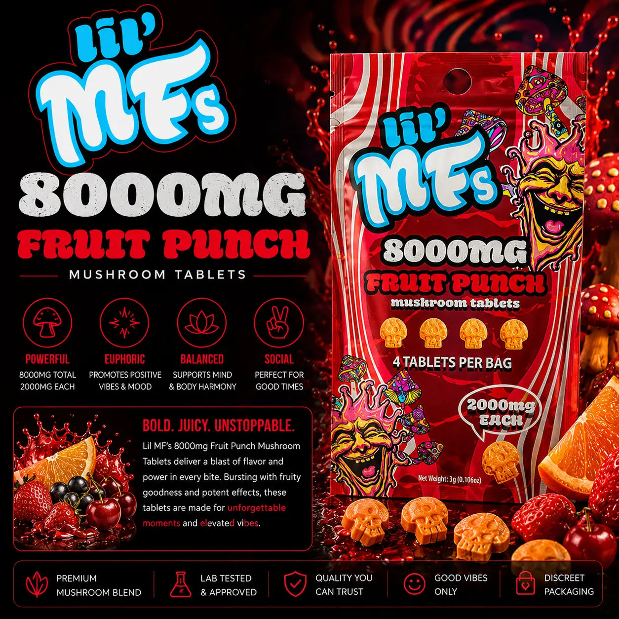 Lil MF's Mushroom Tablets 8000mg β 4ct Mushroom Edibles