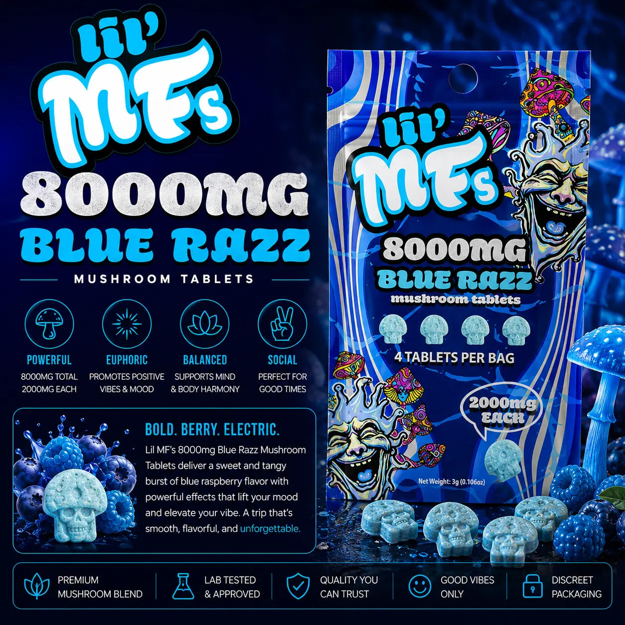 Lil MF's Mushroom Tablets 8000mg β 4ct Mushroom Edibles