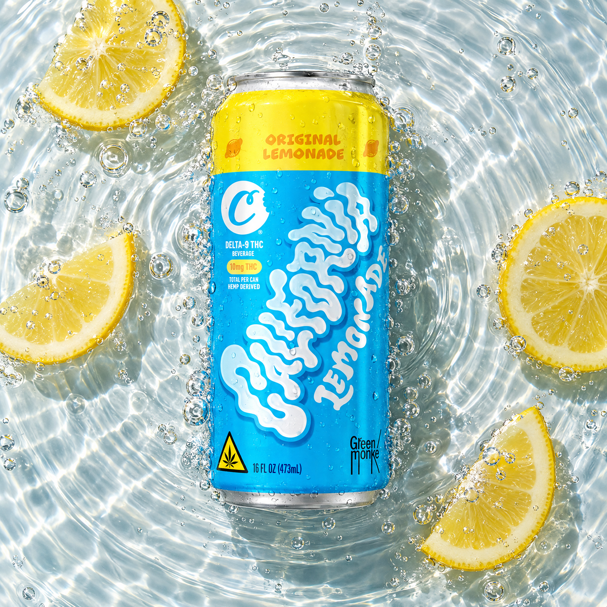 Cookies California Lemonade 10mg THC chilled can with lemon slices for flavor context