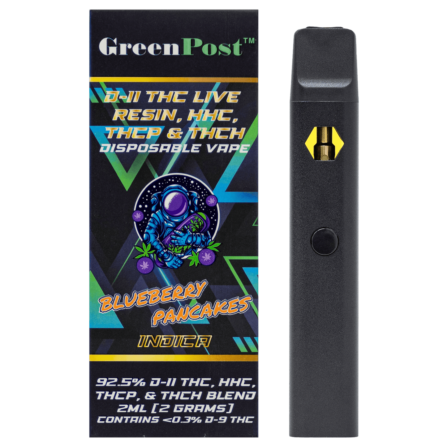 Delta 11 THC Live Resin Blend Disposable Pen - Blueberry Pancakes (Indica) - GreenPost CBD - www.GreenPostCBD.com