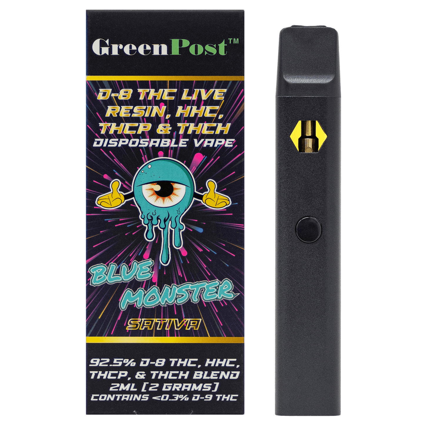 Delta 8 THC Live Resin Blend Disposable Pen - Blue Monster (Sativa) - GreenPost CBD - www.GreenPostCBD.com