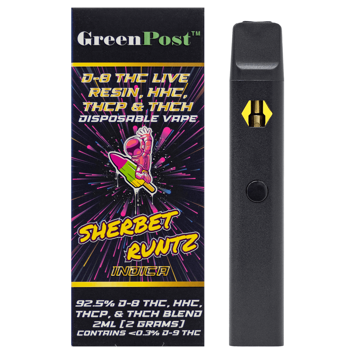 Delta 8 THC Live Resin Blend Disposable Pen - Sherbet Runtz (Indica) - GreenPost CBD - www.GreenPostCBD.com