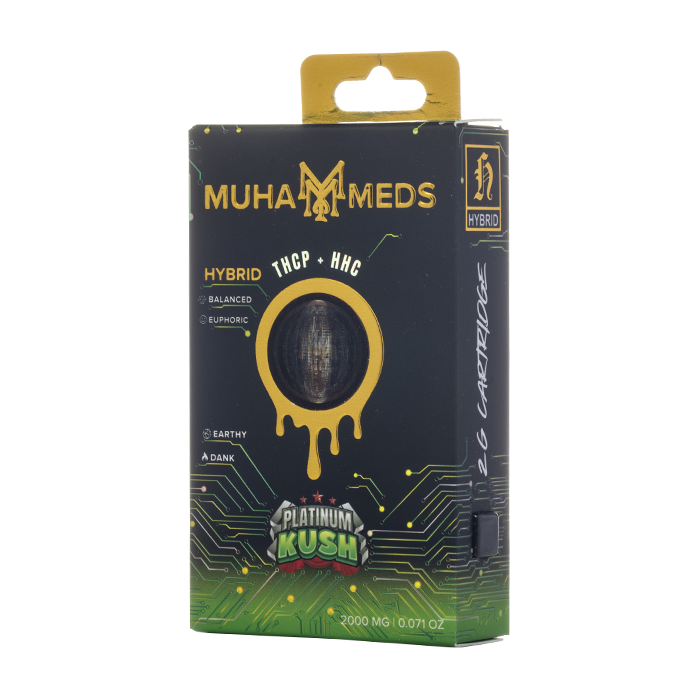 Muha Meds Platinum Kush 2g cartridge package on white background