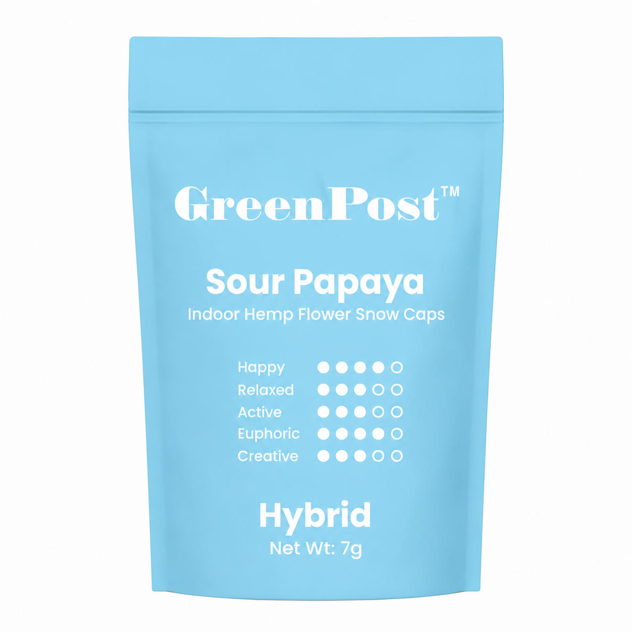 GreenPost Sour Papaya Snow Caps THCA Flower 7g featuring premium indoor hemp flower with a heavy THCA crystal coating.