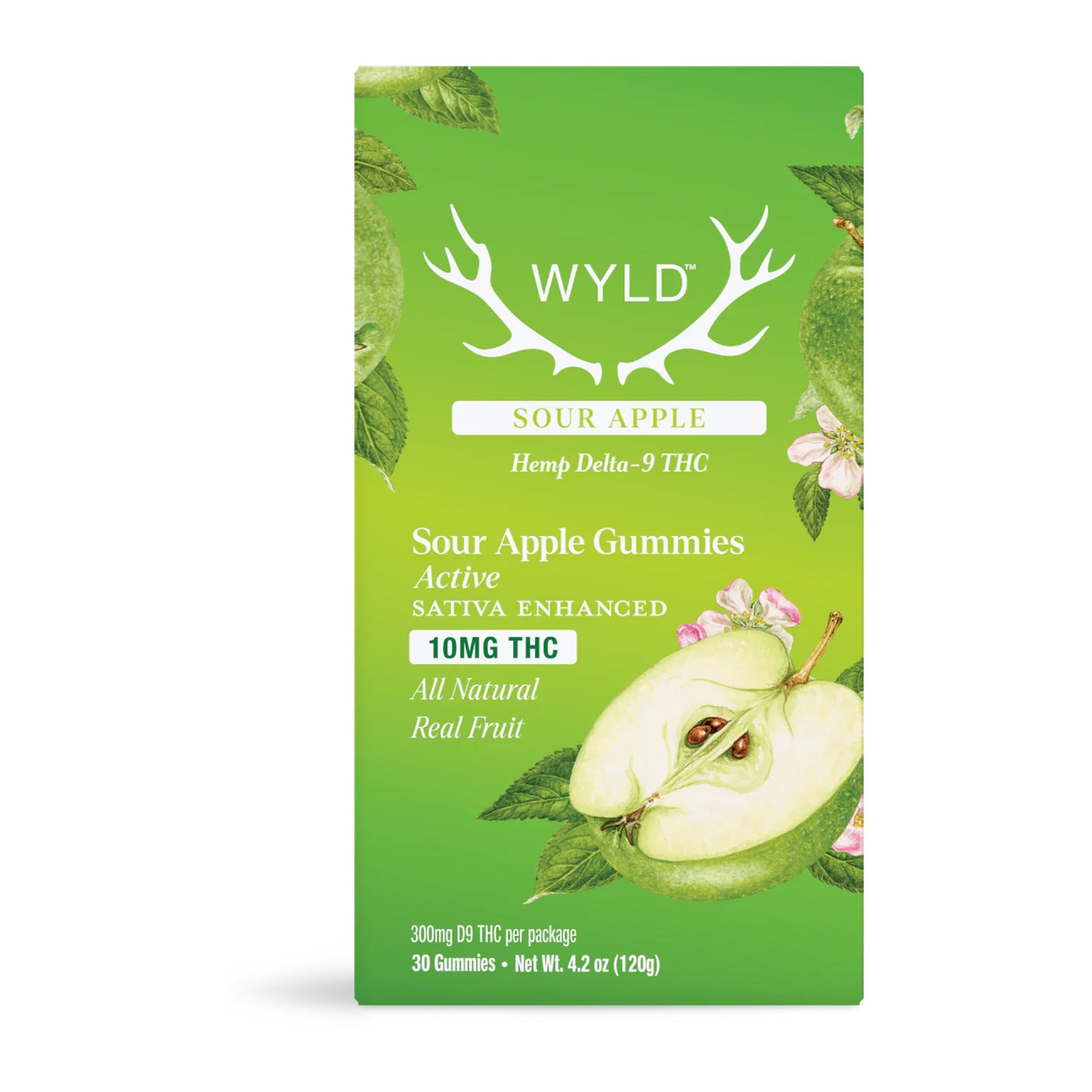 Wyld Delta 9 THC Gummies Sour Apple 30-count pouch on a white background.