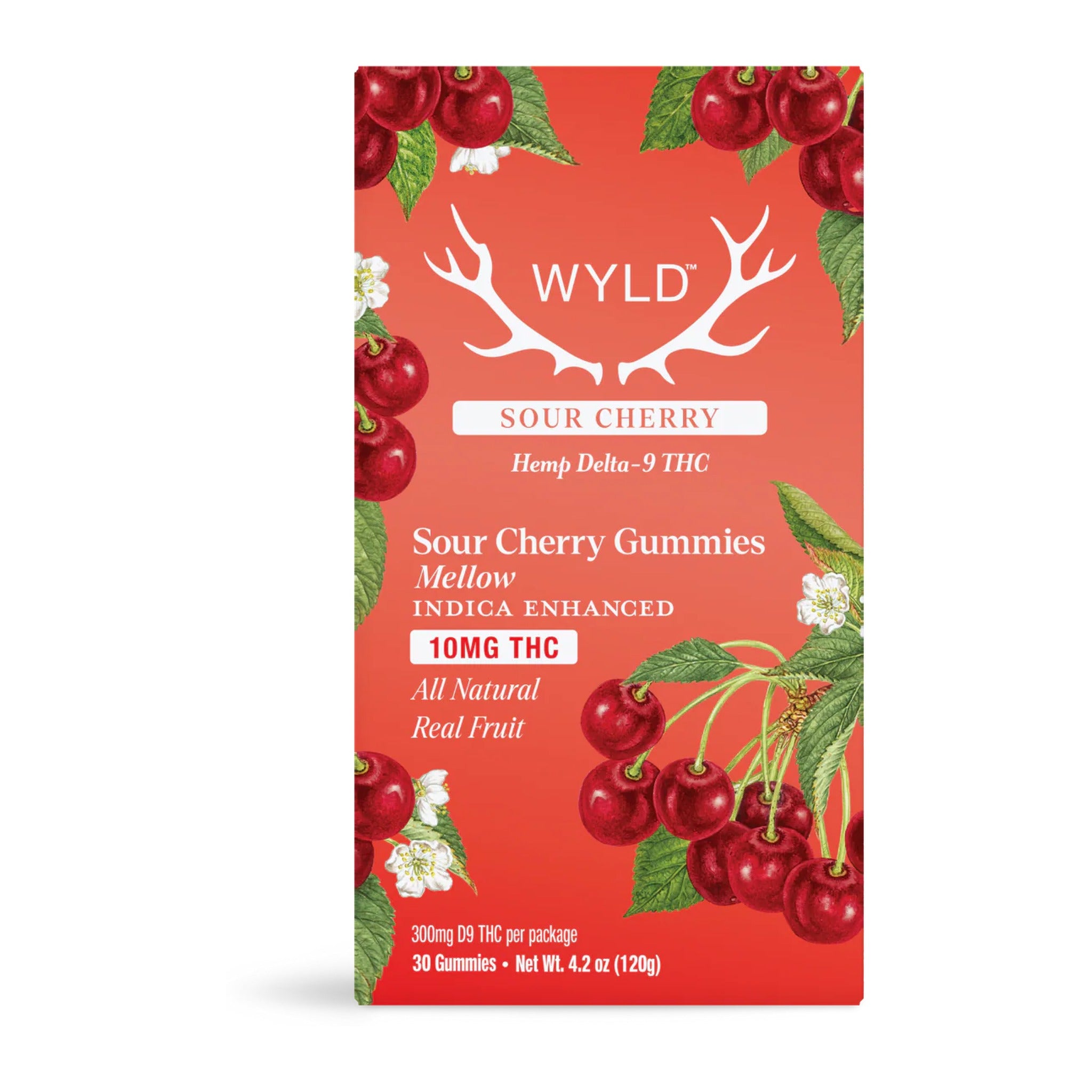 Wyld Delta 9 THC Gummies Sour Cherry 30-count pouch on a white background.