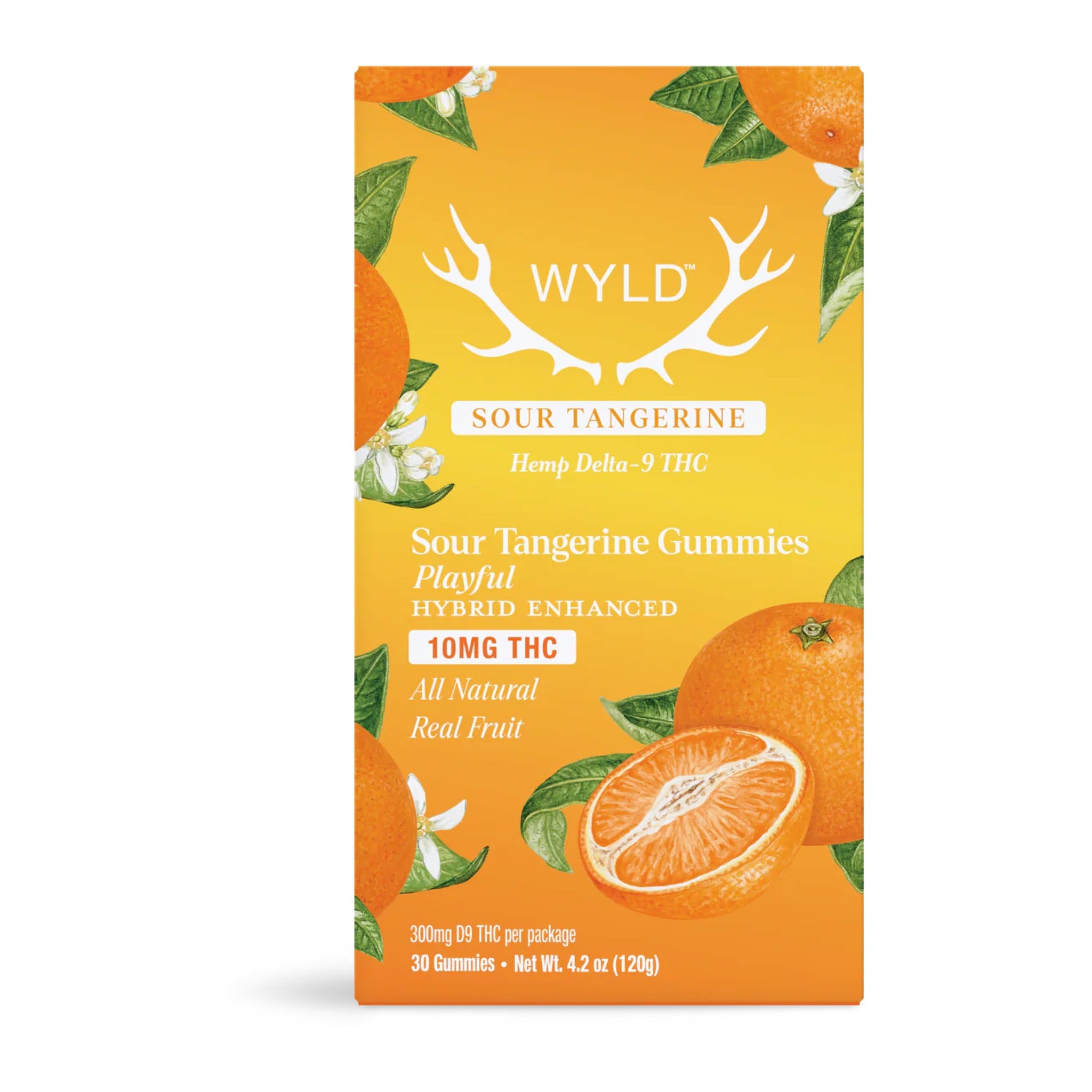 Wyld Delta 9 THC Gummies Sour Tangerine 30-count pouch on a white background.