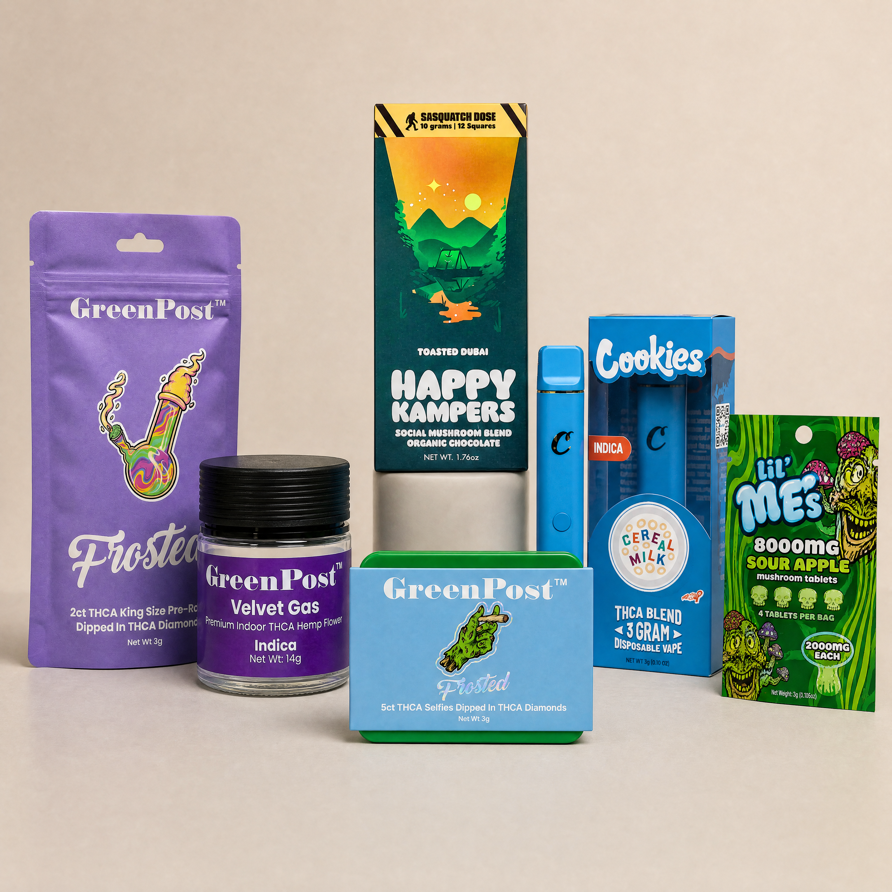 GreenPost Staff Picks collection featuring premium THCA flower, THC gummies, mushroom edibles, mushroom chocolate bars, and customer favorite hemp-derived products.