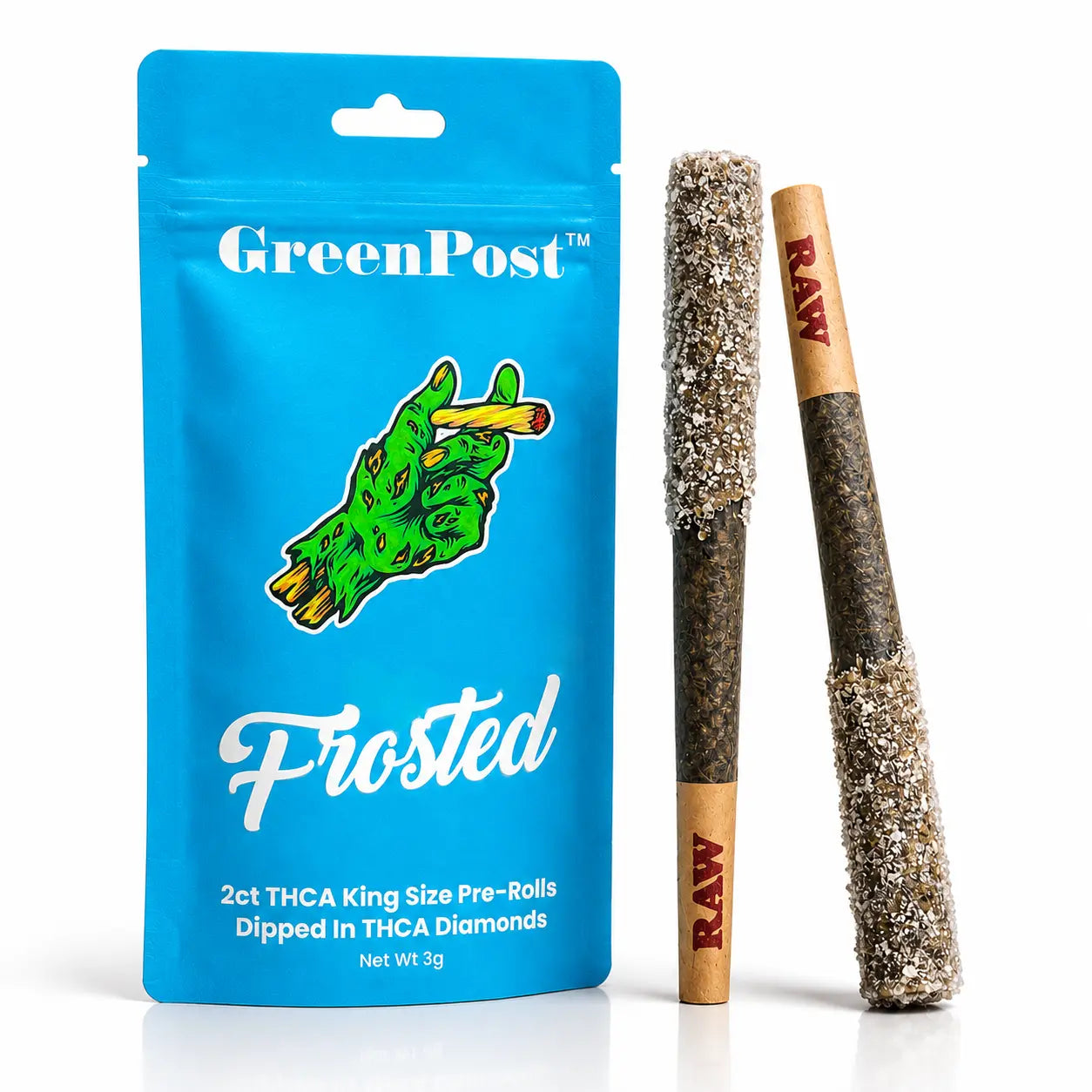 Frosted King-Size: THCA Diamond Pre-Rolls - Sour Papaya (Hybrid) GreenPost CBD - www.GreenPostCBD.com