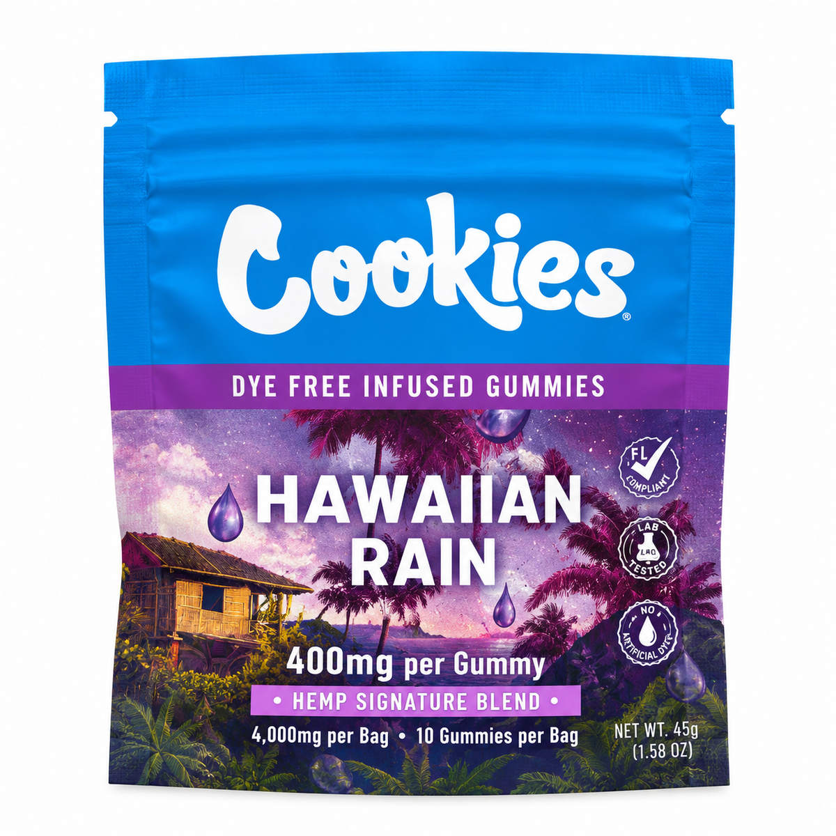 Cookies Hemp Signature Blend Gummies 400mg – 10ct – Hawaiian Rain gummies package