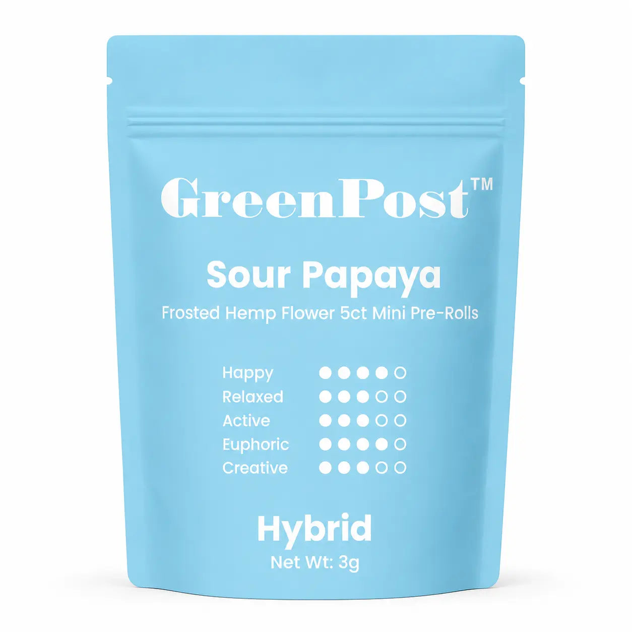 GreenPost Frosted Hemp Flower 5ct Mini Pre-Rolls premium infused hemp flower multipack product packaging with slow burning mini joints, high potency THCA flower blend and smooth flavorful smoking experience.