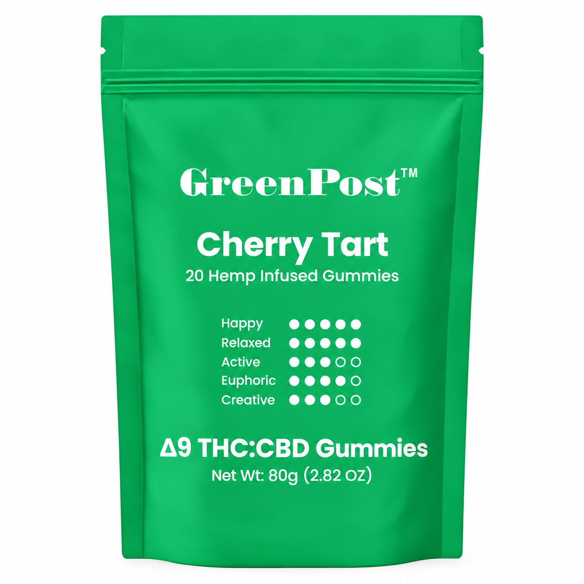 GreenPost Delta 9 THC + CBD Gummies 400mg – 1:1 Blend 20ct – Cherry Tart gummies package