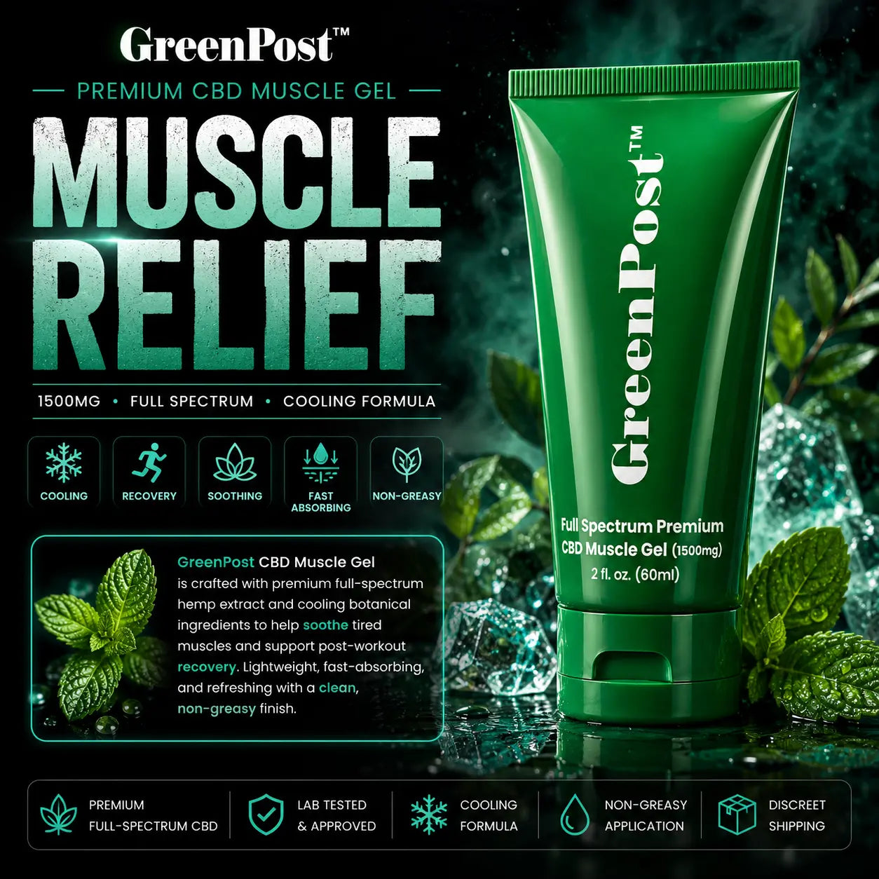 GreenPost CBD Muscle Gel 1500mg – 2oz