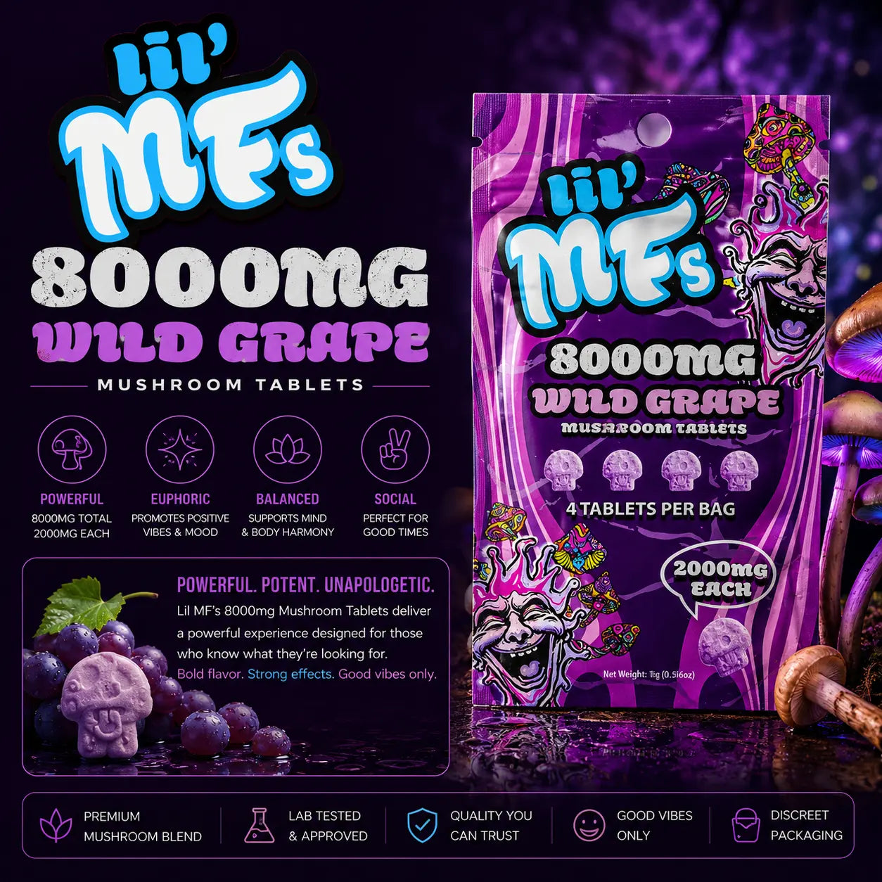 Lil MF's Mushroom Tablets 8000mg – 4ct Mushroom Edibles