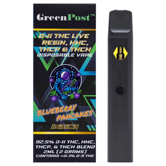 Delta 11 THC Live Resin Blend Disposable Pen - Blueberry Pancakes (Indica) - GreenPost CBD - www.GreenPostCBD.com