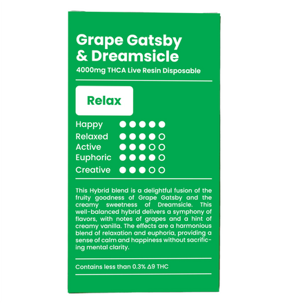 Grape Gatsby & Dreamsicle - THCA Vape (Live Resin Disposable) - GreenPost CBD - www.GreenPostCBD.com