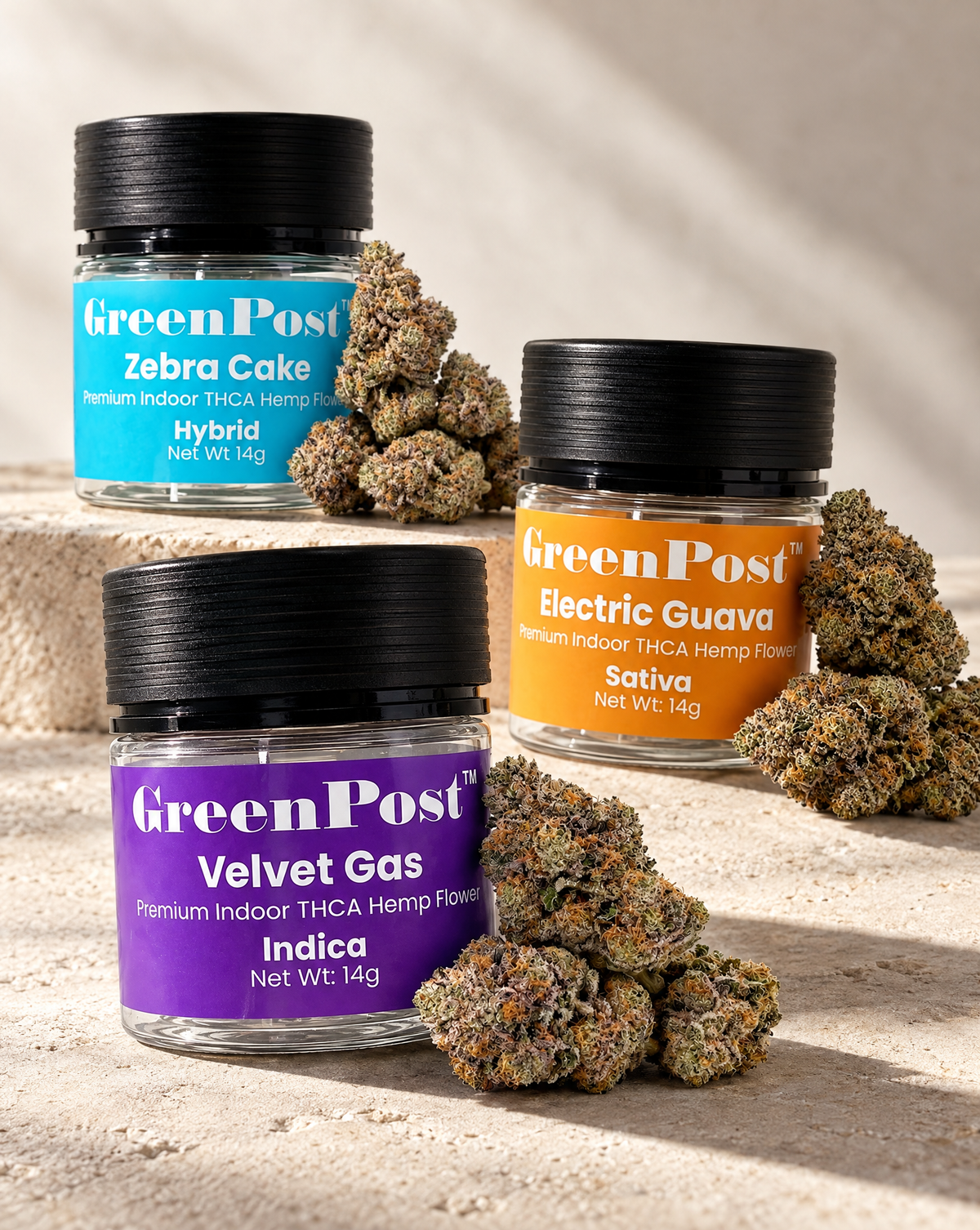 GreenPost indoor THCA flower assortment