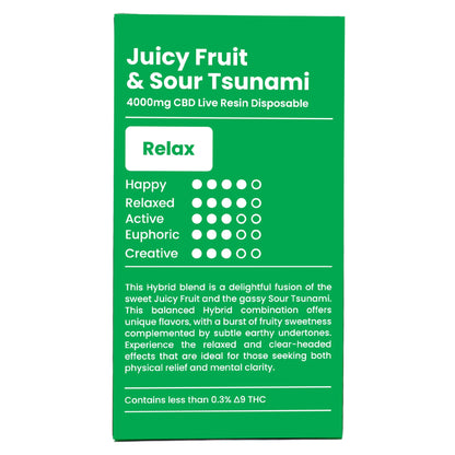 Juicy Fruit and Sour Tsunami Disposable CBD Vape - GreenPost CBD - www.GreenPostCBD.com