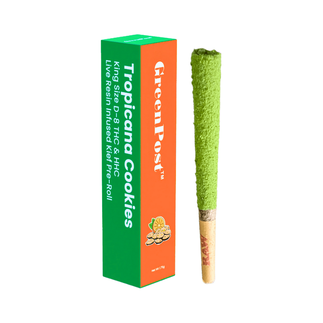 King Size Delta 8 THC & HHC Live Resin Infused Kief Pre-Roll - Tropicana Cookies - GreenPost CBD - www.GreenPostCBD.com