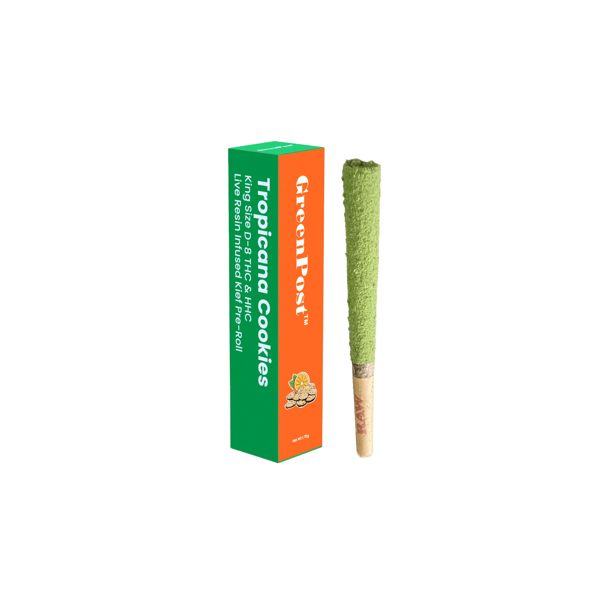 King Size Delta 8 THC & HHC Live Resin Infused Kief Pre-Roll - Tropicana Cookies - GreenPost CBD - www.GreenPostCBD.com