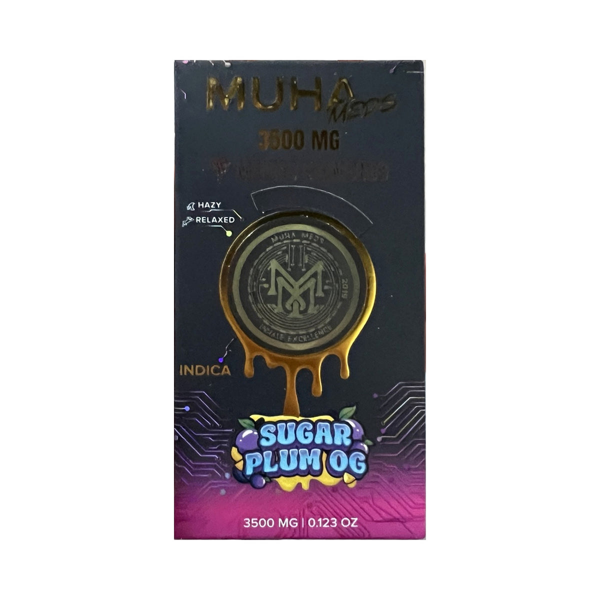 Muha Meds Sugar Plum OG 3.5g disposable package on white background
