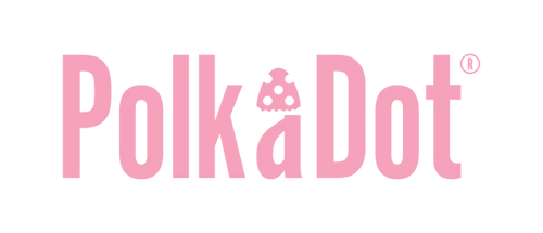 Pink PolkaDot mushroom edibles logo with a stylized mushroom icon on a white background.