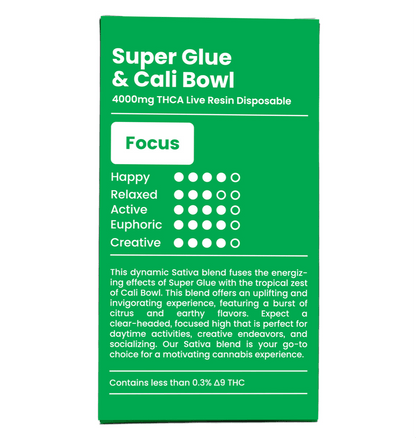 Super Glue & Cali Bowl - THCA Vape (Live Resin Disposable) - GreenPost CBD - www.GreenPostCBD.com